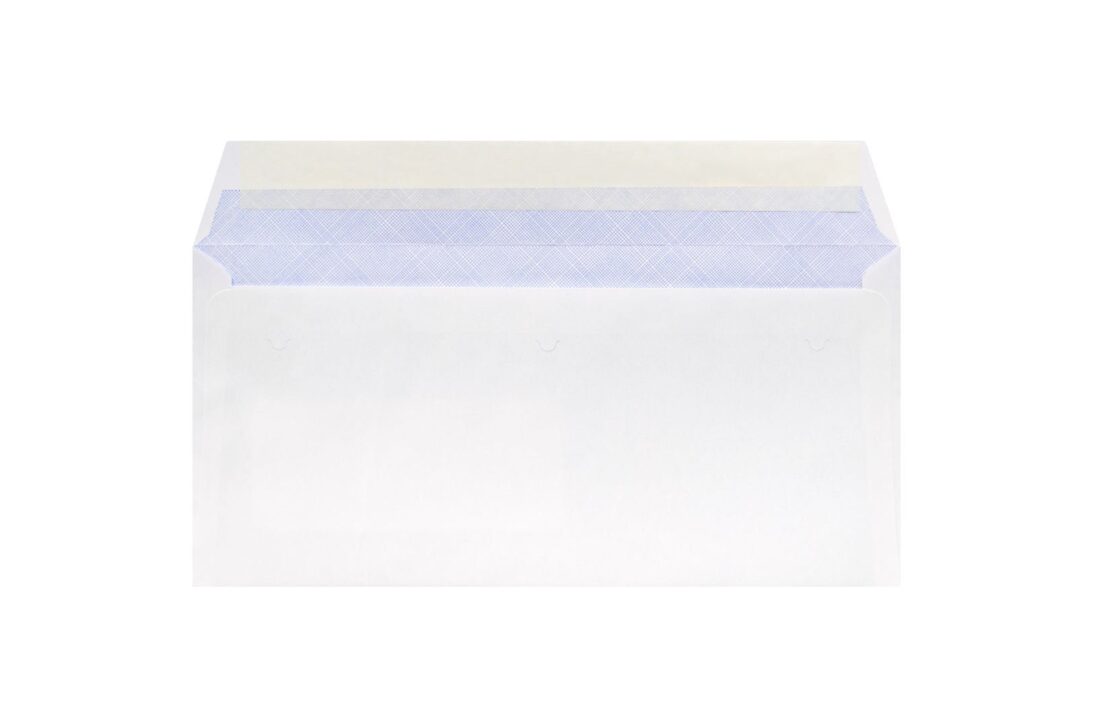Λεπτομέρεια εσωτερικό φόντου με μελάνι μπλε και καρέ κλεισίματος Φακέλου 11x23 λευκό γραφής ασφαλείας με αυτοκόλλητο και δεξί παράθυρο