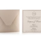 Προσκλητήριο Γάμου: Φάκελος διάστασης 16,8x16,8 εκατ. σε χαρτί γκοφρέ γραμμωτό (ανάγλυφο) γκρι 160 γραμ. και Κάρτα σε χαρτί λείο λευκό 270 γραμ. με ανάγλυφη εκτύπωση σε γκρι χρώμα_Κωδικός 5965
