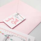 Λεπτομέρεια: Φάκελος μεταλλιζέ ροζ, καρτάκι με θέμα καλαμάκι και Κάρτα μεταλλιζέ λευκή με θέμα καλαμάκι, vintage πλαίσιο_Κωδικός 50623
