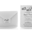 Προσκλητήριο Γάμου: Φάκελος διάστασης 13,3x18,3 εκατ. σε χαρτί γκοφρέ γραμμωτό (ανάγλυφο) υπόλευκο 160 γραμ., καρτάκι 4x5 εκατ. με μονογράμματα και θέμα Mr & Mrs και Κάρτα σε χαρτί γκοφρέ γραμμωτό (ανάγλυφο) υπόλευκο 250 γραμ. με εκτύπωση σε μελάνι μαύρο με θέμα Mr & Mrs_Κωδικός 5935