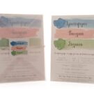 Προσκλητήριο Γάμου και Βάπτισης: Φάκελος διάστασης 16x22 εκατ. σε χαρτί ριζόχαρτο διαφανές 110 γραμ., καρτάκι 6x6 εκ. με τρύπα και Κορδόνι κερωμένο λευκό και Κάρτα σε χαρτί γκοφρέ (ανάγλυφο) μπιμπικωτό λευκό 250 γραμ. με εκτύπωση μελάνι σε στυλ νερομπογιά (watercolor) σε χρώματα βρώμικο γαλάζιο, nude και ανοικτό πράσινο_Κωδικός 6114