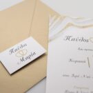 Προσκλητήριο Γάμος: Λεπτομέρεια Φάκελος χρυσό και εκτύπωση καρτάκι και Κάρτα μελάνι γκρι, χρυσό και θέμα μάρμαρο και καρδιά_Κωδικός 6141