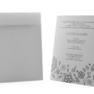 Προσκλητήριο Γάμου: Φάκελος διάστασης 16x22 εκατ. σε χαρτί γκοφρέ (ανάγλυφο) γραμμωτό υπόλευκο 250 γραμ. και Κάρτα σε χαρτί γκοφρέ (ανάγλυφο) γραμμωτό υπόλευκο 600 γραμ. με εκτύπωση βαθυτυπία (letterpress) γκρι και θέμα vintage λουλούδι_Κωδικός 5890